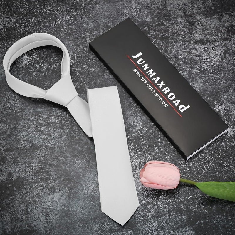 Junmaxroad Store Boys Black Tie Satin Solid Color Necktie for Teen Wedding School Graduation with Gift Box - Image 5